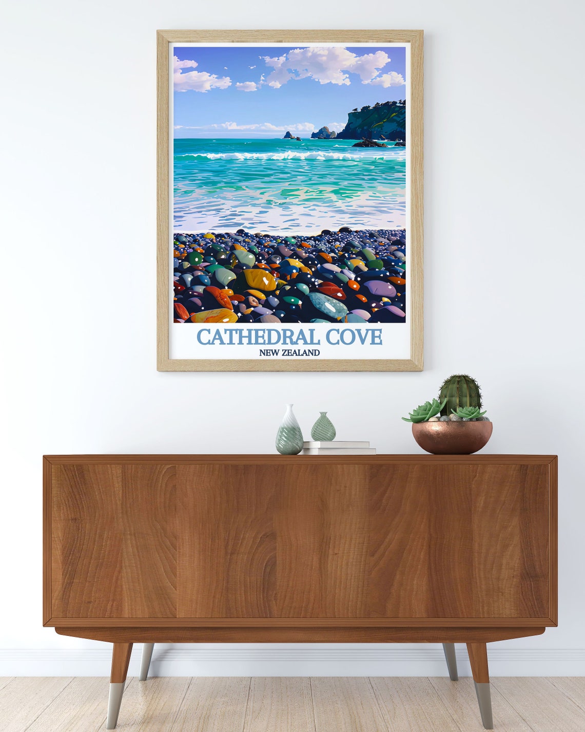 Cathedral Cove Gemstone Pebble Beach Waves New Zealand Poster - Image 3