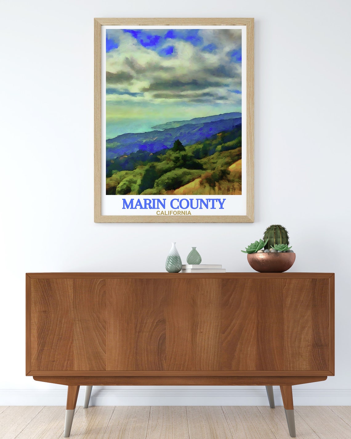Marin County California Rolling Hills Watercolor Travel Poster - Image 2