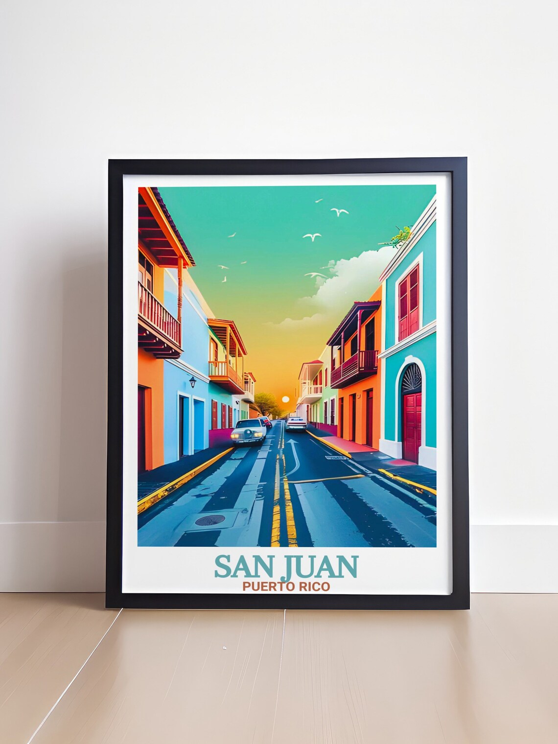 Old San Juan Puerto Rico Colorful Colonial Street Travel Poster - Image 4