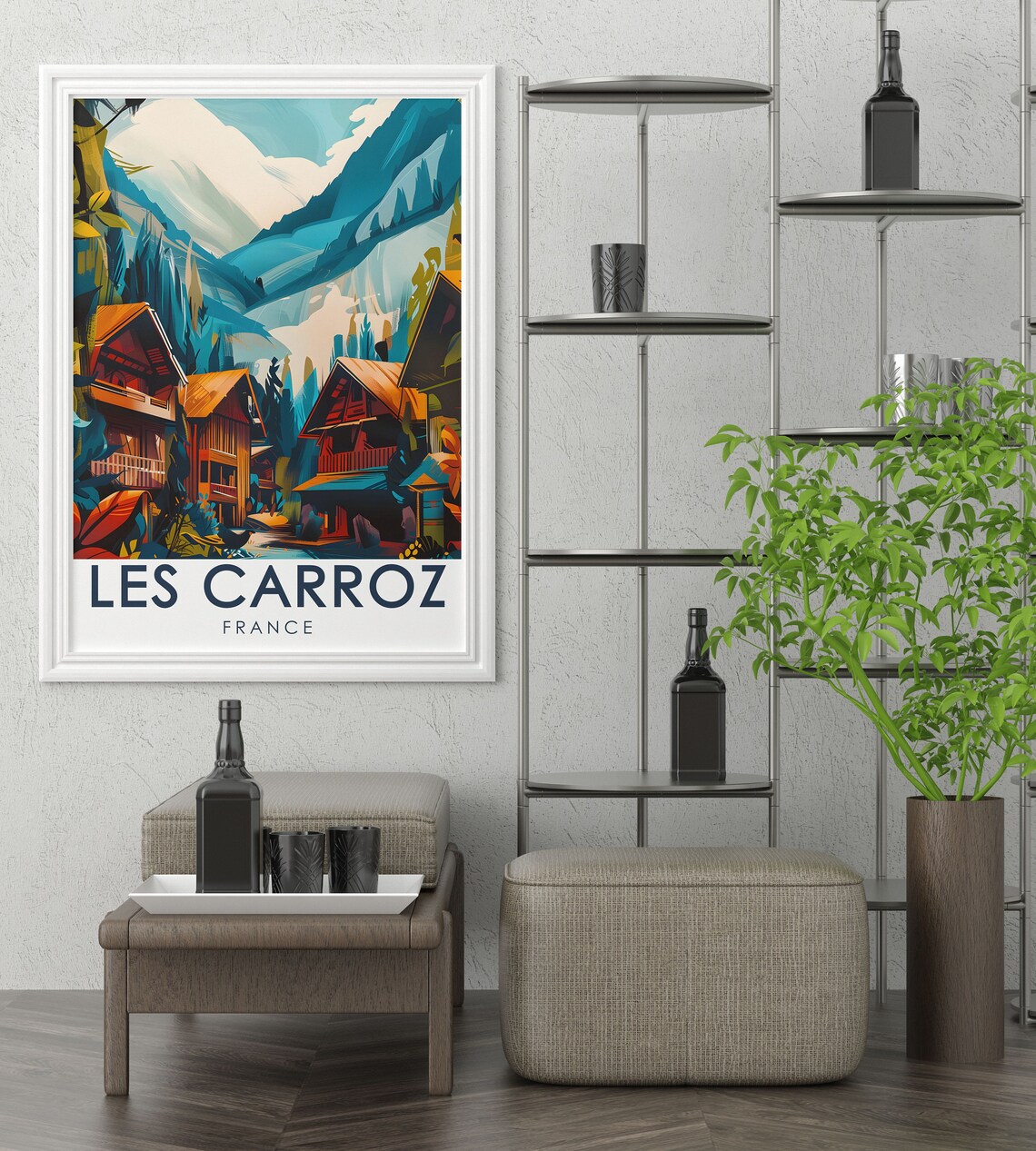Les Carroz Traditional Wooden Chalets Mountain France Poster - Image 2