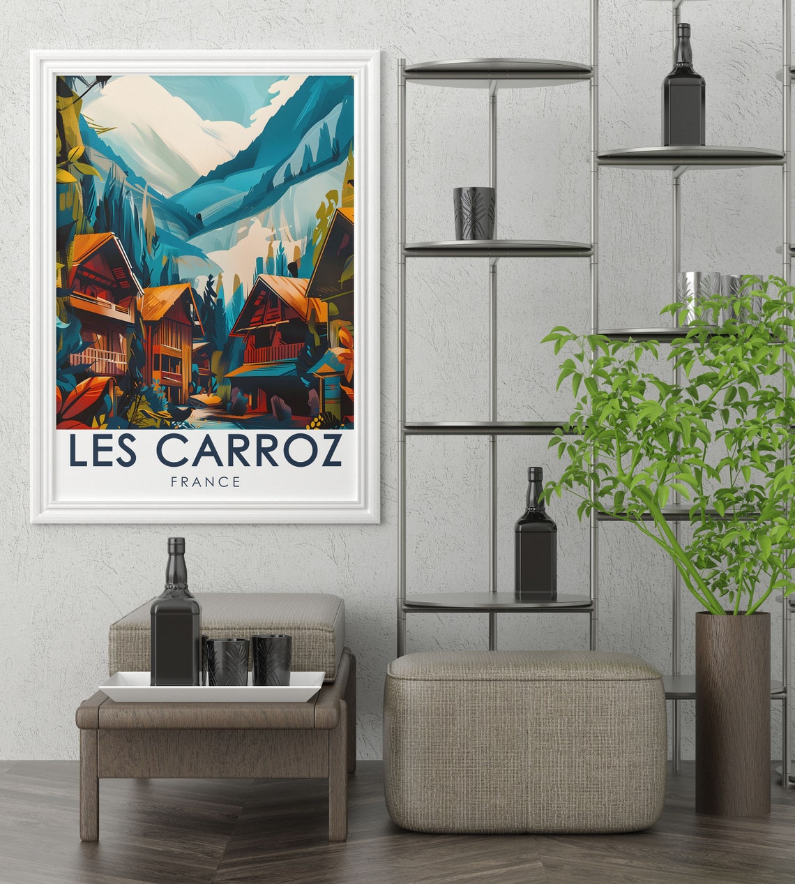 Les Carroz Travel Poster Village Centre And French Alps Decor French Alps Travel Decor Vibrant Ski Artwork Cultural Travel Gift - Image 2