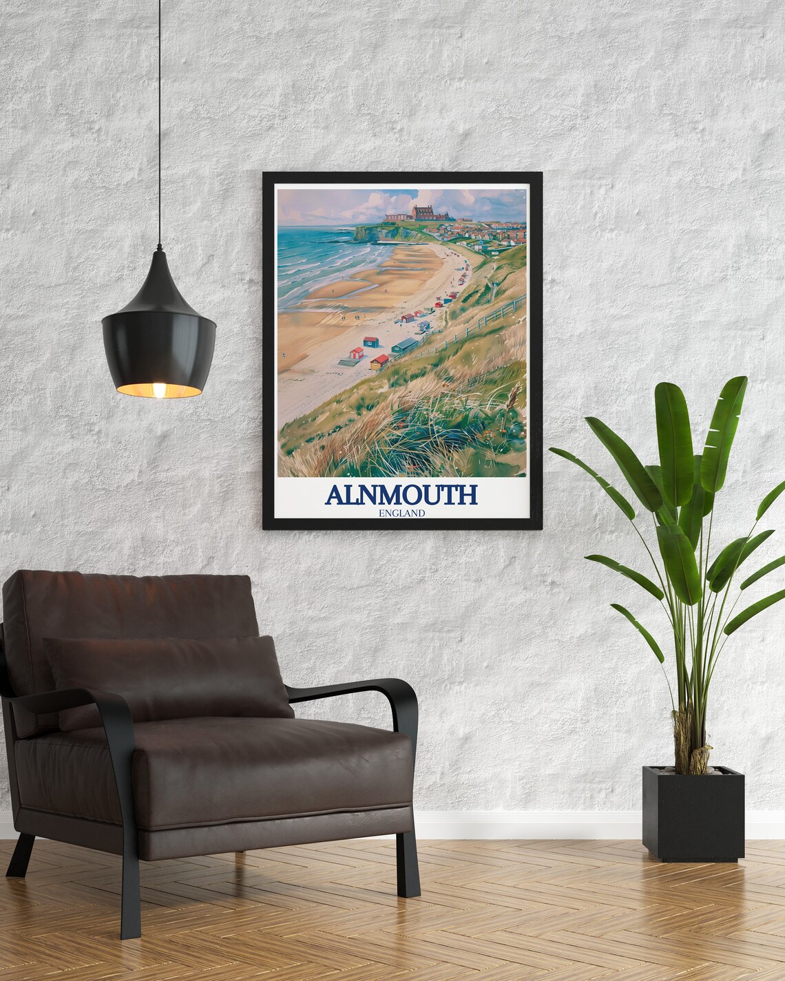 Alnmouth England Beach Huts Dune Watercolor Coast Travel Poster - Image 3