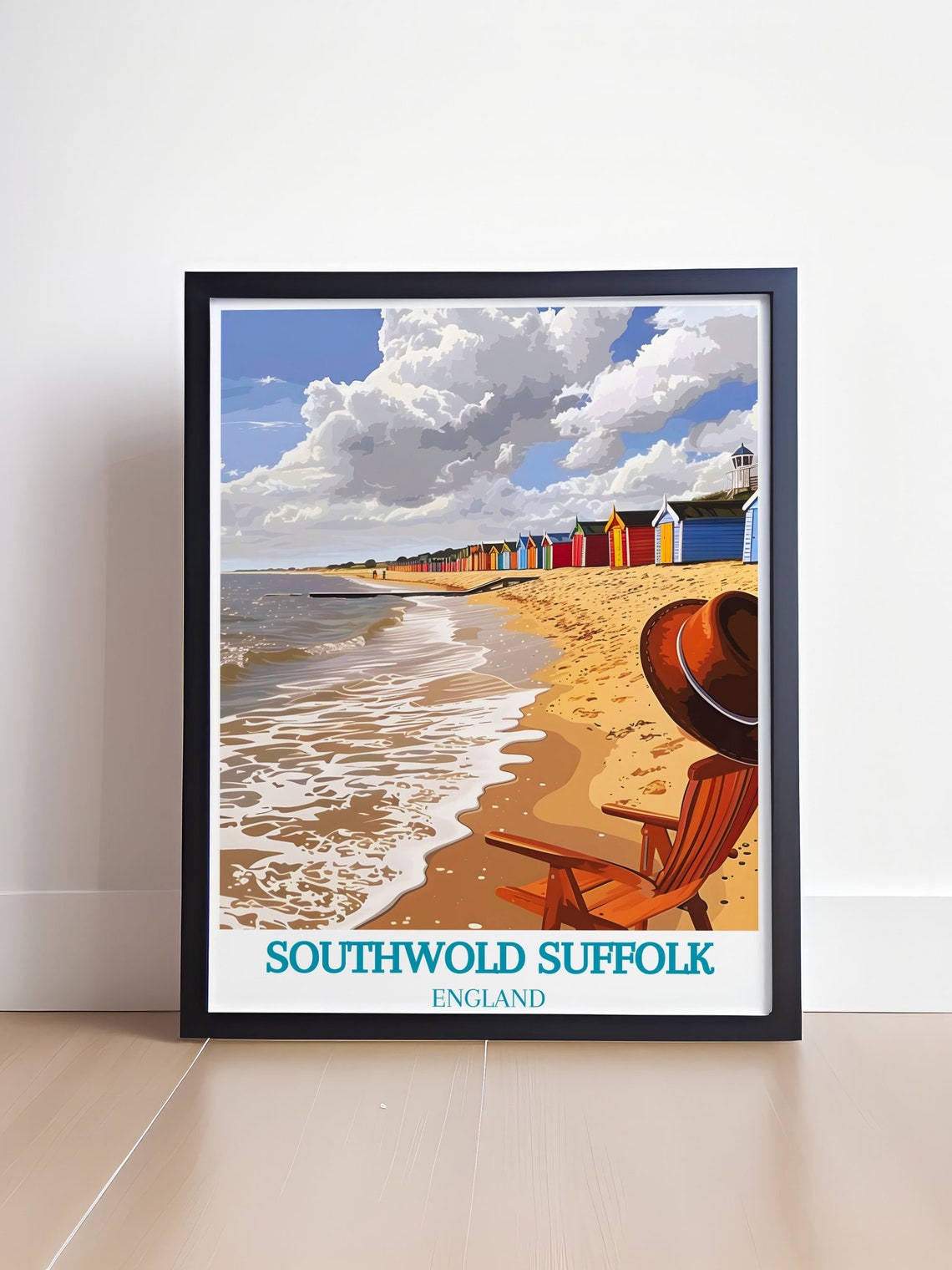 Southwold Suffolk Colorful Beach Huts Seaside Retro Travel Poster - Image 4
