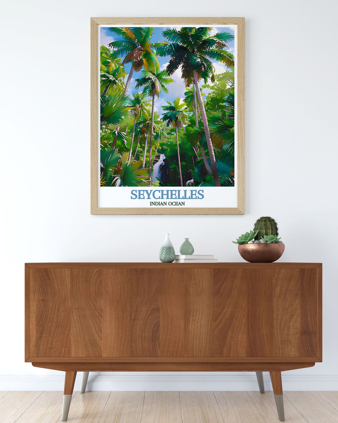 Seychelles Indian Ocean Tropical Palm Forest Waterfall Travel Poster - Image 2