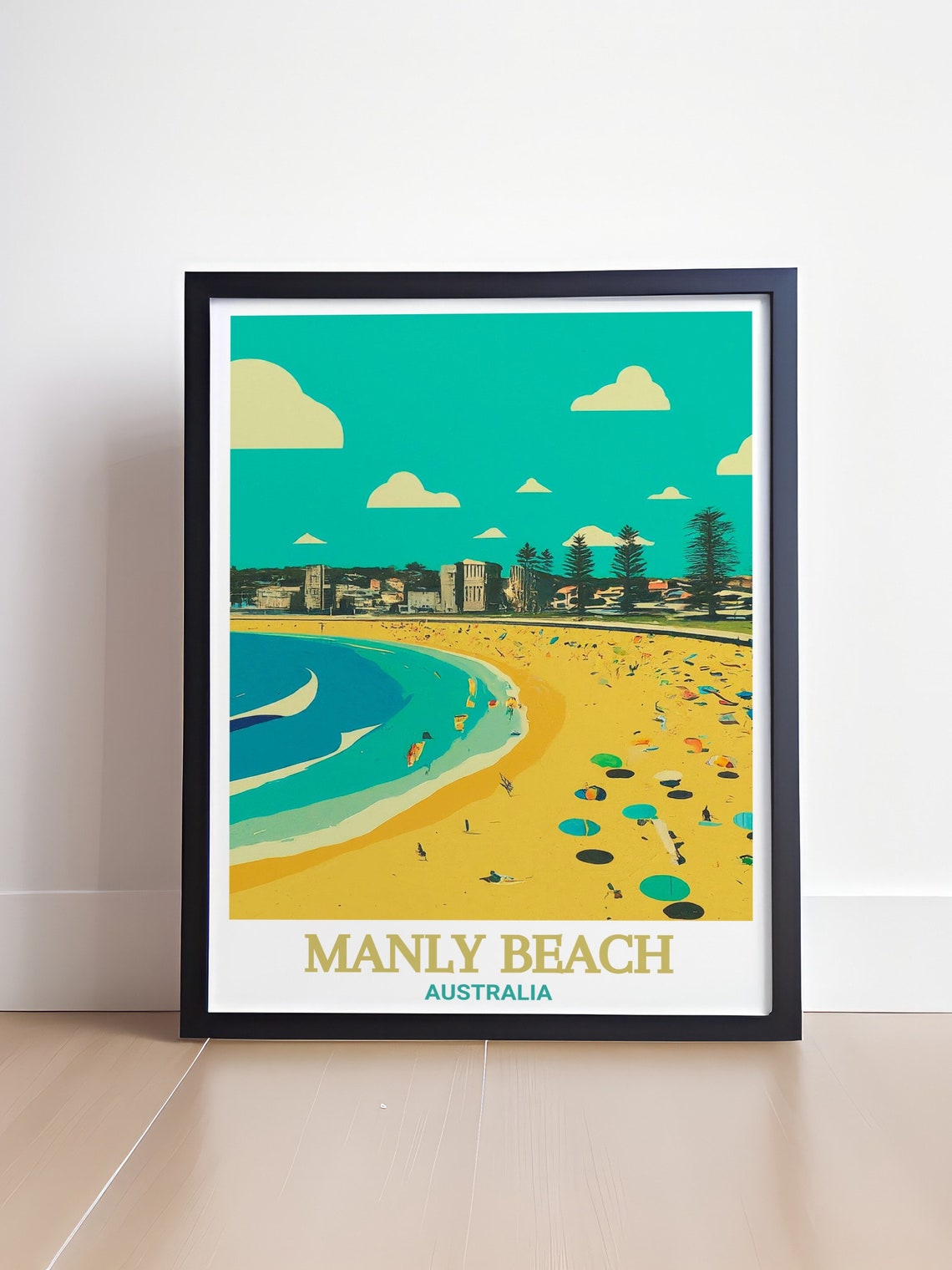 Manly Beach Art Print Manly Beach Travel Poster Manly Beach Poster New Zealand Wall Art New Zealand Art New Zealand Travel Poster - Image 4