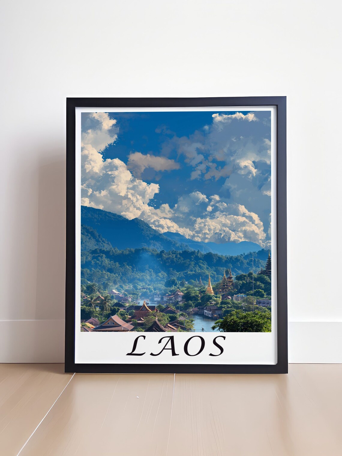 Luang Prabang Laos Golden Temples River Valley Mountain Travel Poster - Image 4