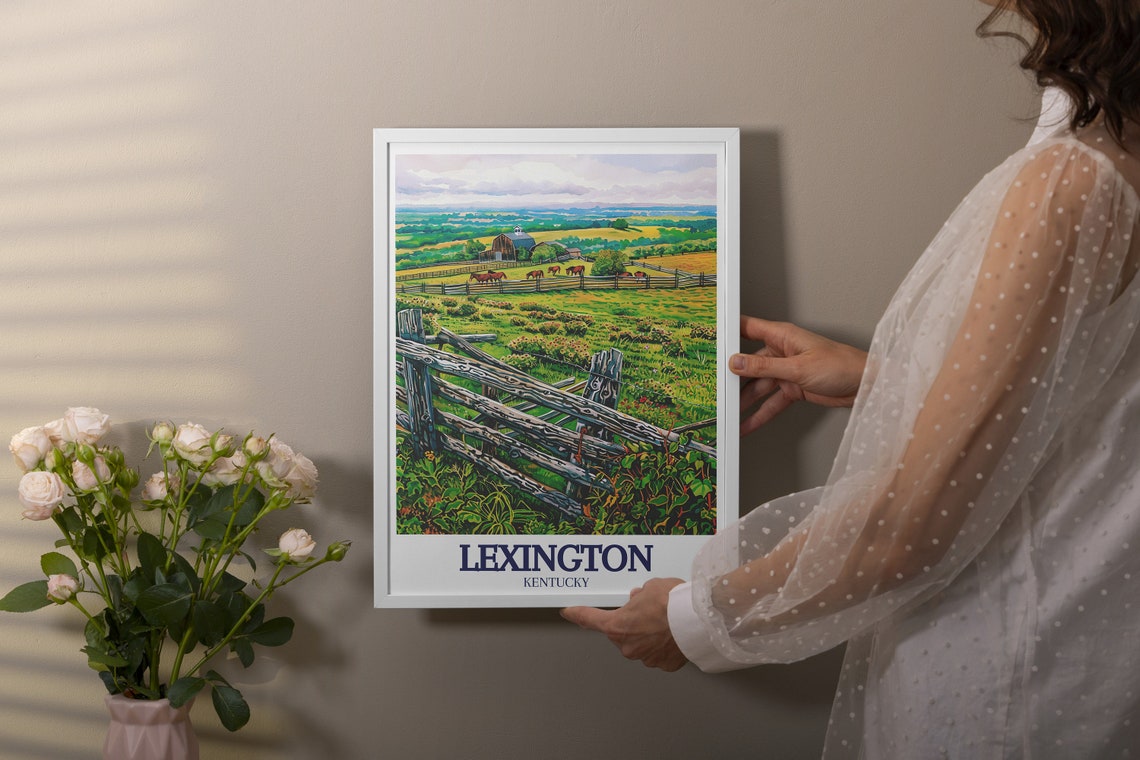 Lexington Kentucky Bluegrass Horse Farm Paddock Barn Travel Poster - Image 2