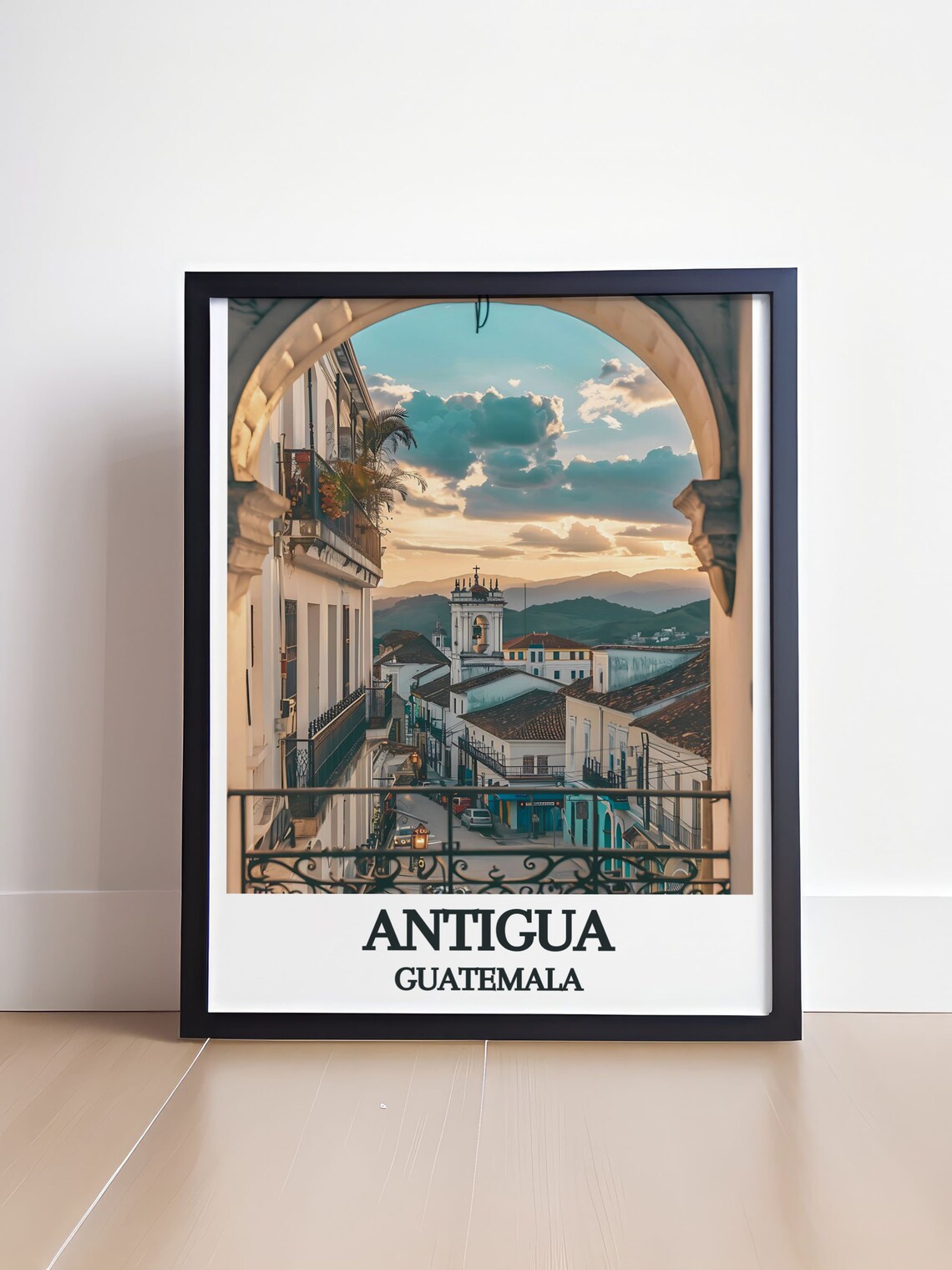 Antigua Guatemala Travel Poster Colonial Street Arch Sunset View - Image 4