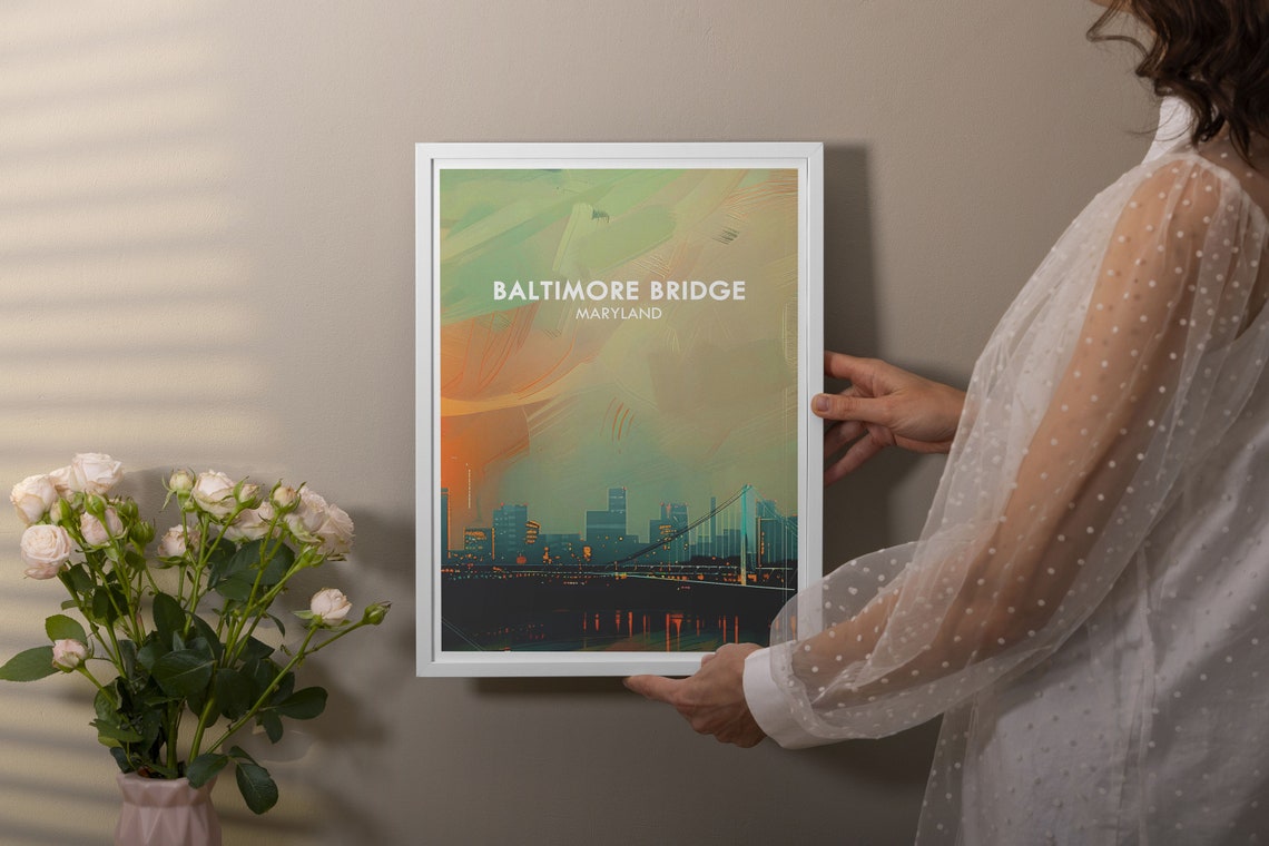Baltimore Bridge Maryland Night Lights Waterfront Travel Art Poster - Image 4