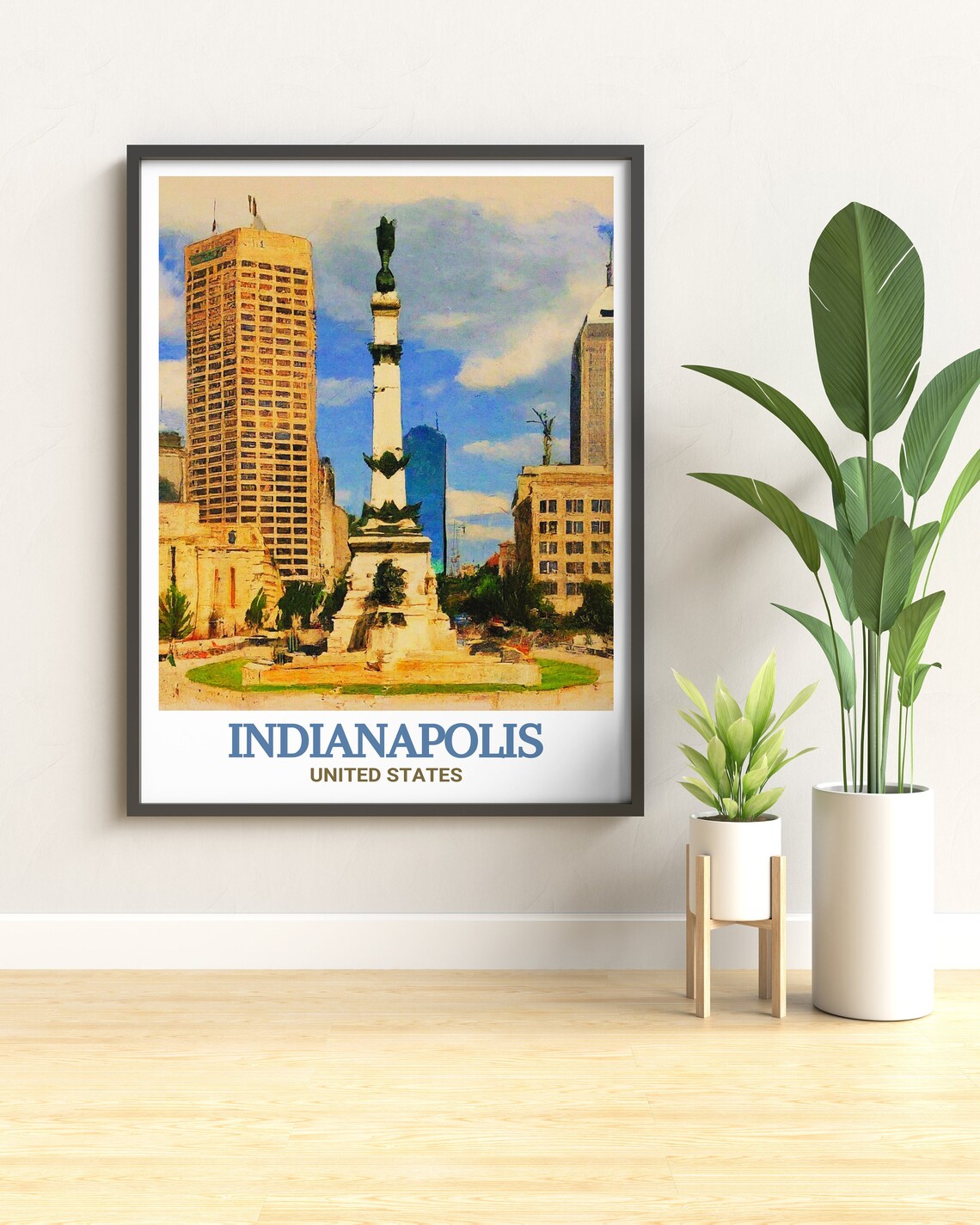 Indianapolis Monument Circle Downtown Cityscape Travel Poster - Image 2