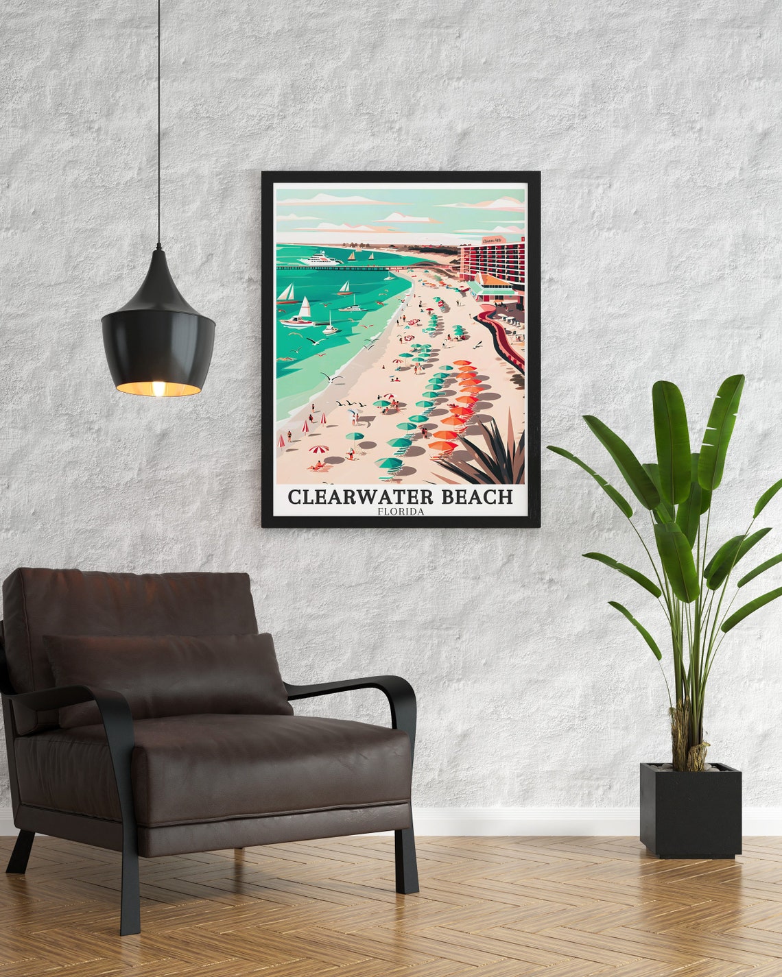 Clearwater Beach Aerial Umbrellas Sailboats Florida Coastal Poster - Image 2