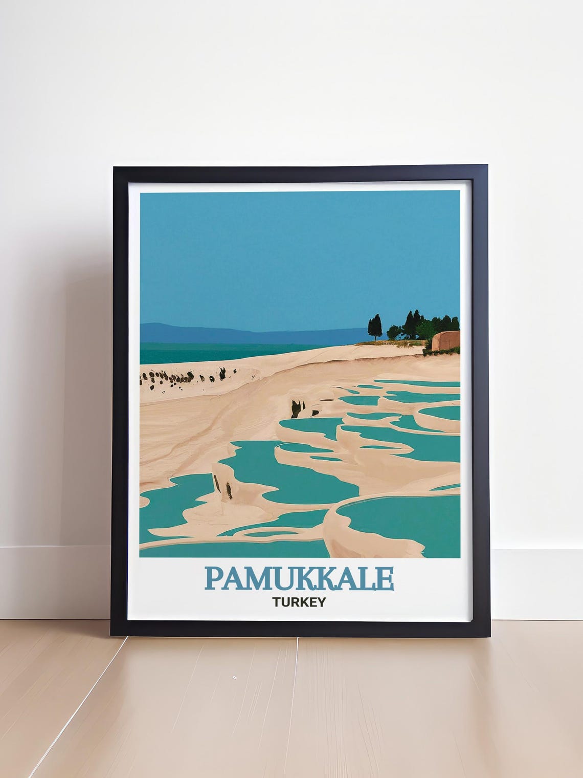 Pamukkale Turkey Poster with Thermal Terraces in Retro Graphic Style - Image 4