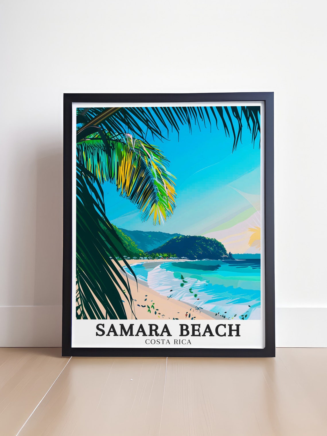 Samara Beach Costa Rica Palm Framed Crescent Bay Golden Poster - Image 4