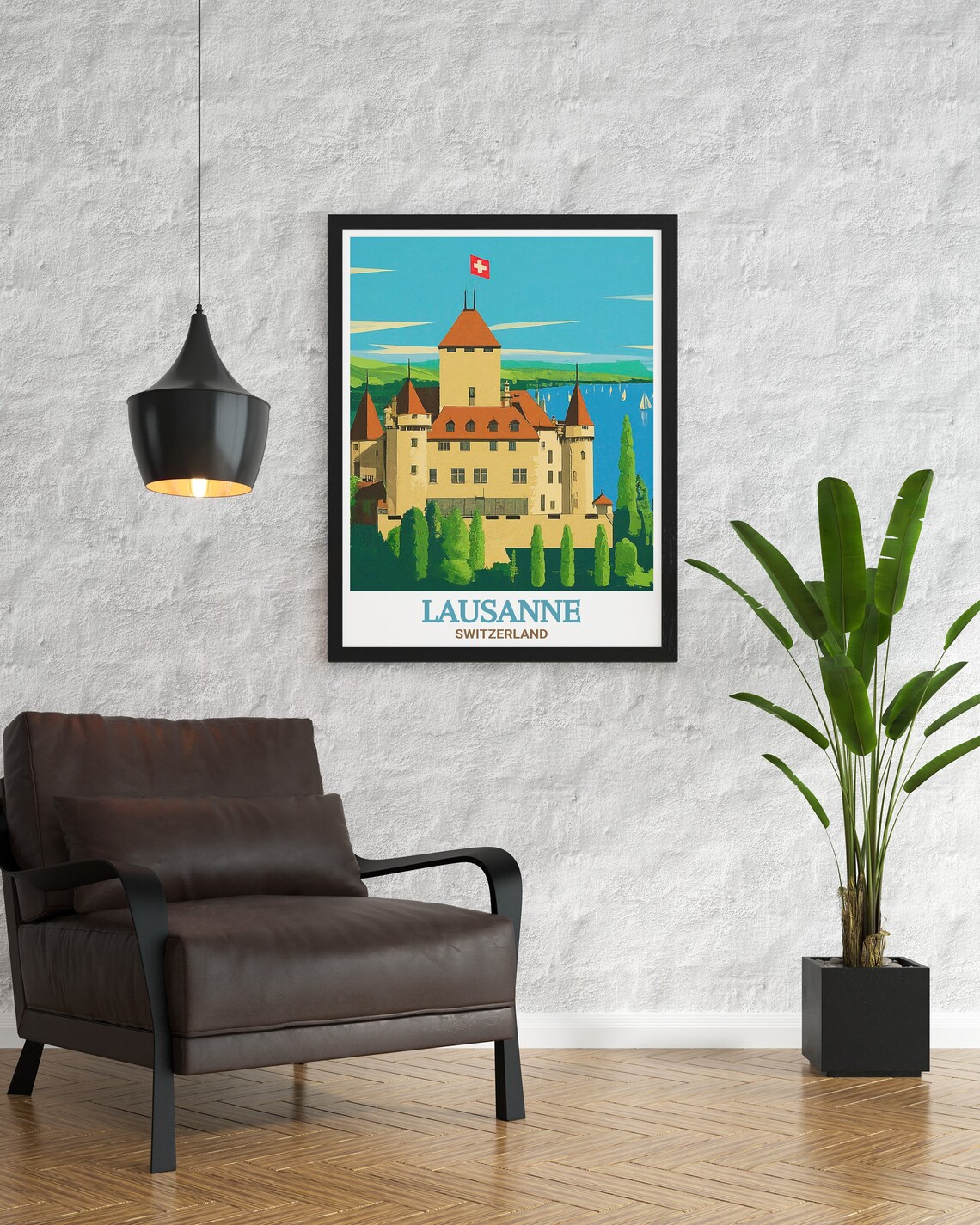 Lausanne Switzerland Chateau Ouchy Castle Lake Geneva Flag Poster - Image 2