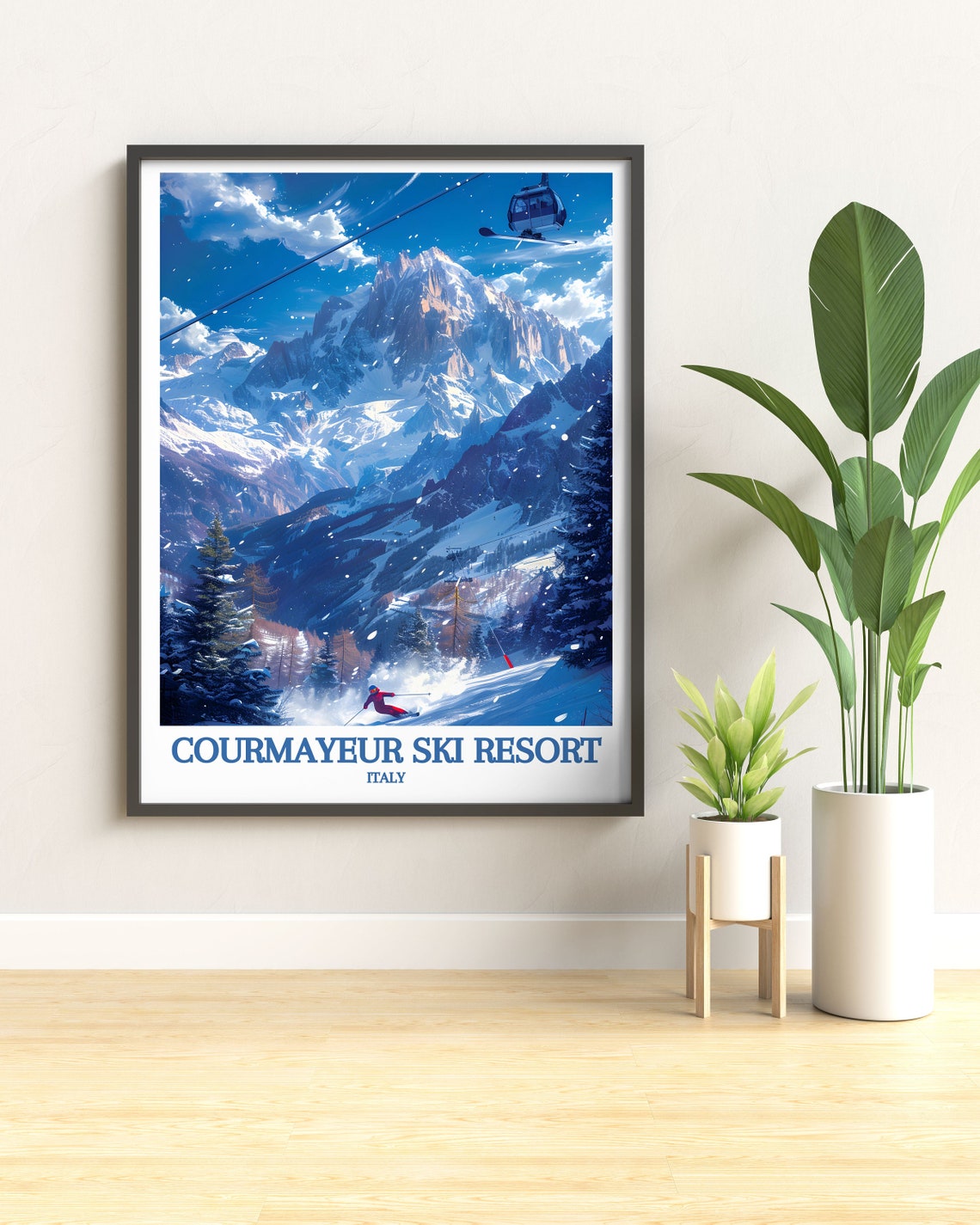 Courmayeur Italy Ski Resort Powder Snow Cable Car Scene Poster - Image 3