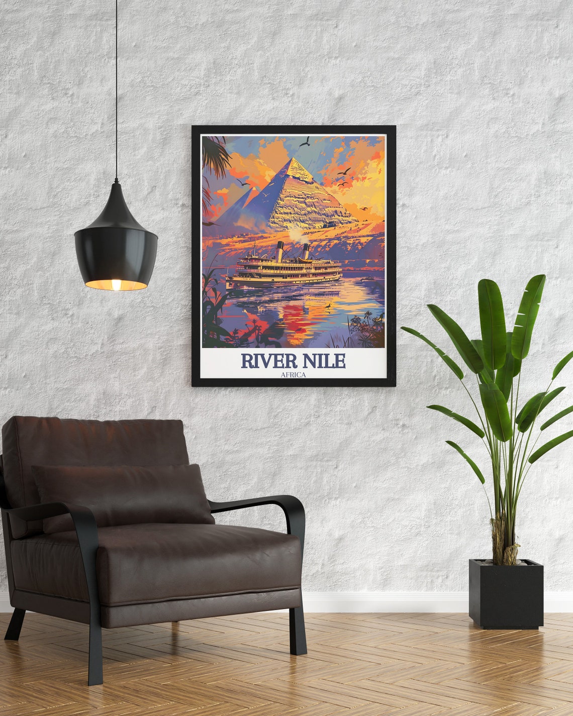 River Nile Egypt Pyramids Cruise Ship Golden Sunset Travel Poster - Image 3
