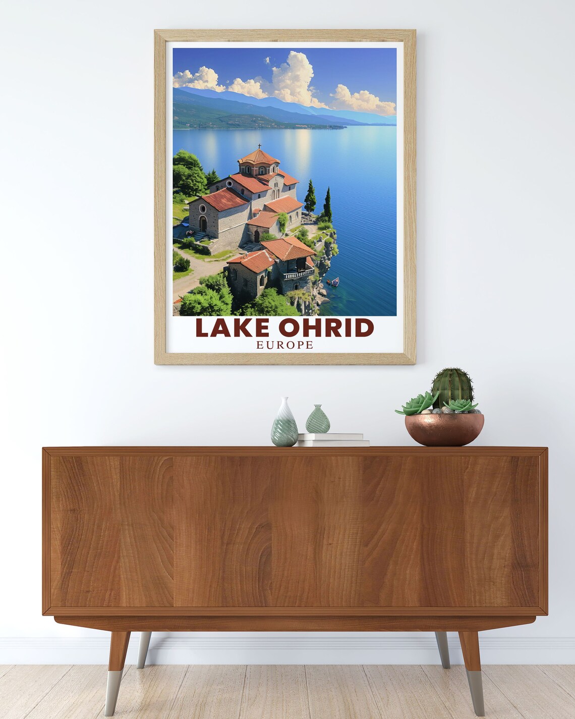 Lake Ohrid Lakeside Church Cliff Top View Europe Travel Poster - Image 3