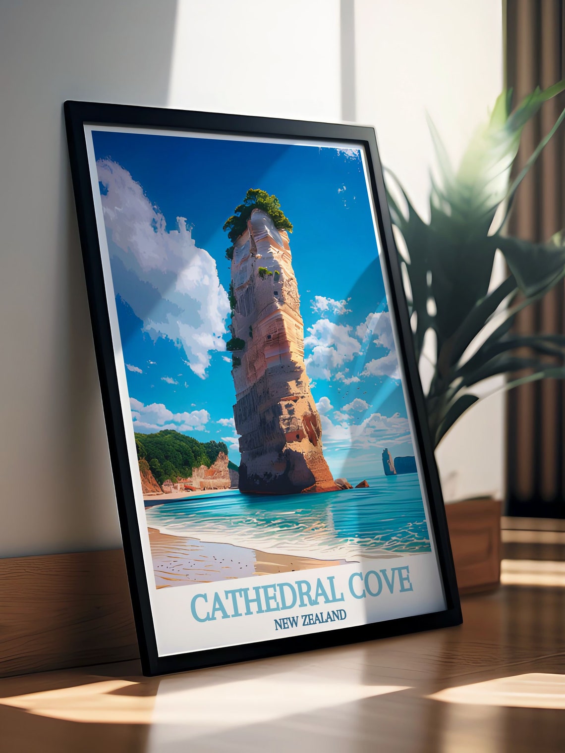 Cathedral Cove Towering Sea Stack Rock Formation Beach Poster - Image 2