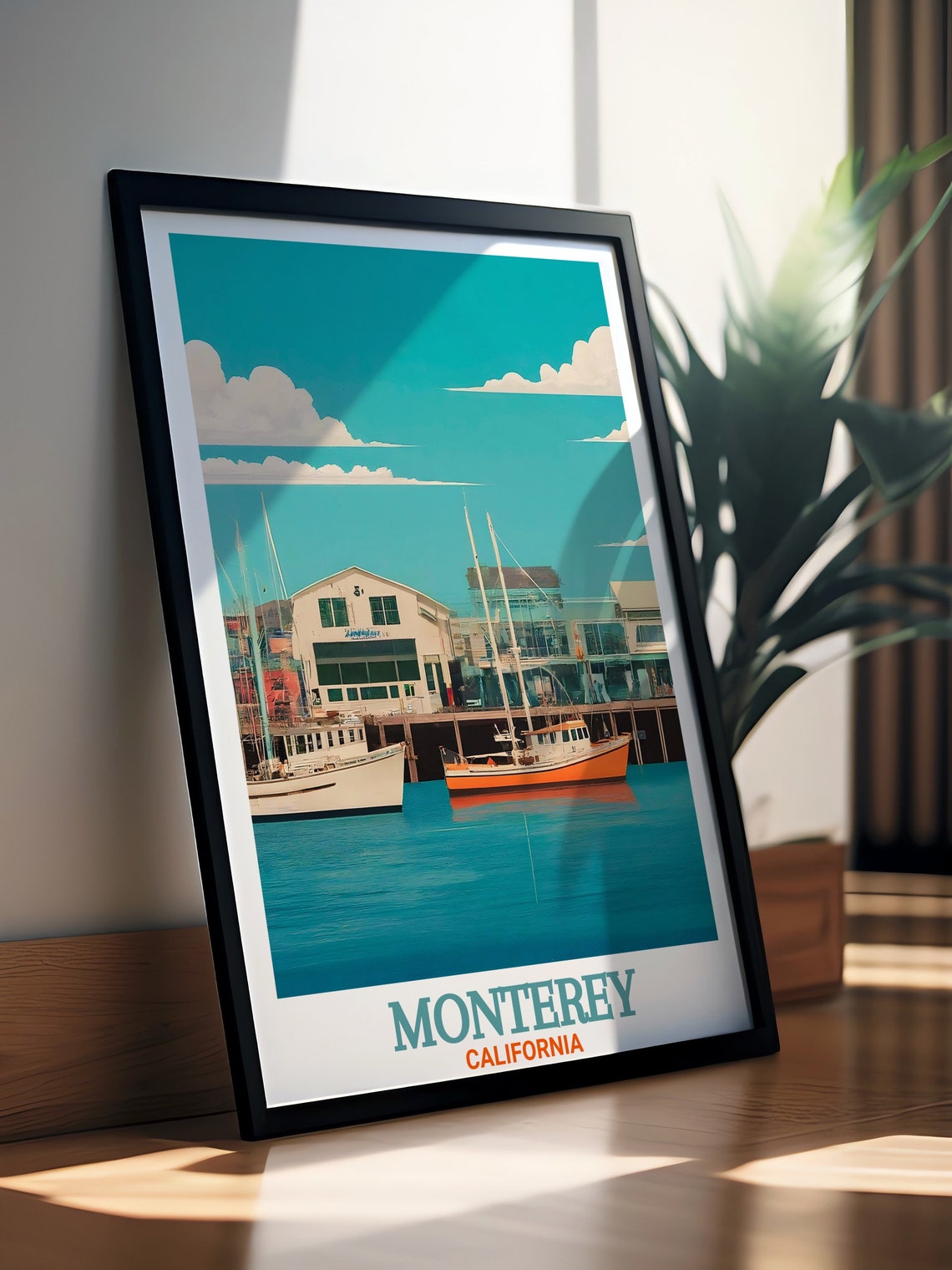 Monterey Travel Poster Fishermans Wharf Decor And Gifts Monterey Skyline And California Travel Poster Fishermans Wharf Art - Image 3