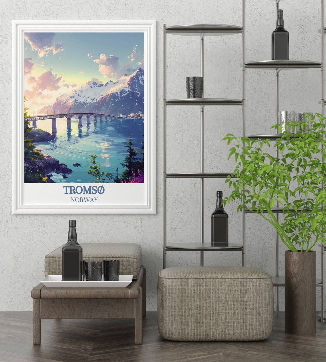 Tromso Norway Bridge Over Fjord Golden Sunset Reflection Poster - Image 4