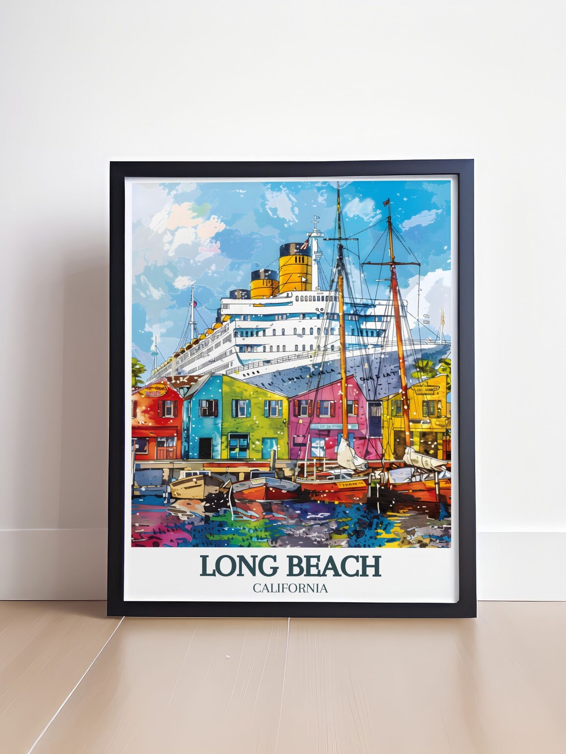 Long Beach Travel Poster Queen Mary Shoreline Village Travel Poster Queen Mary And Shoreline Village Art Print Long Beach Decor - Image 4