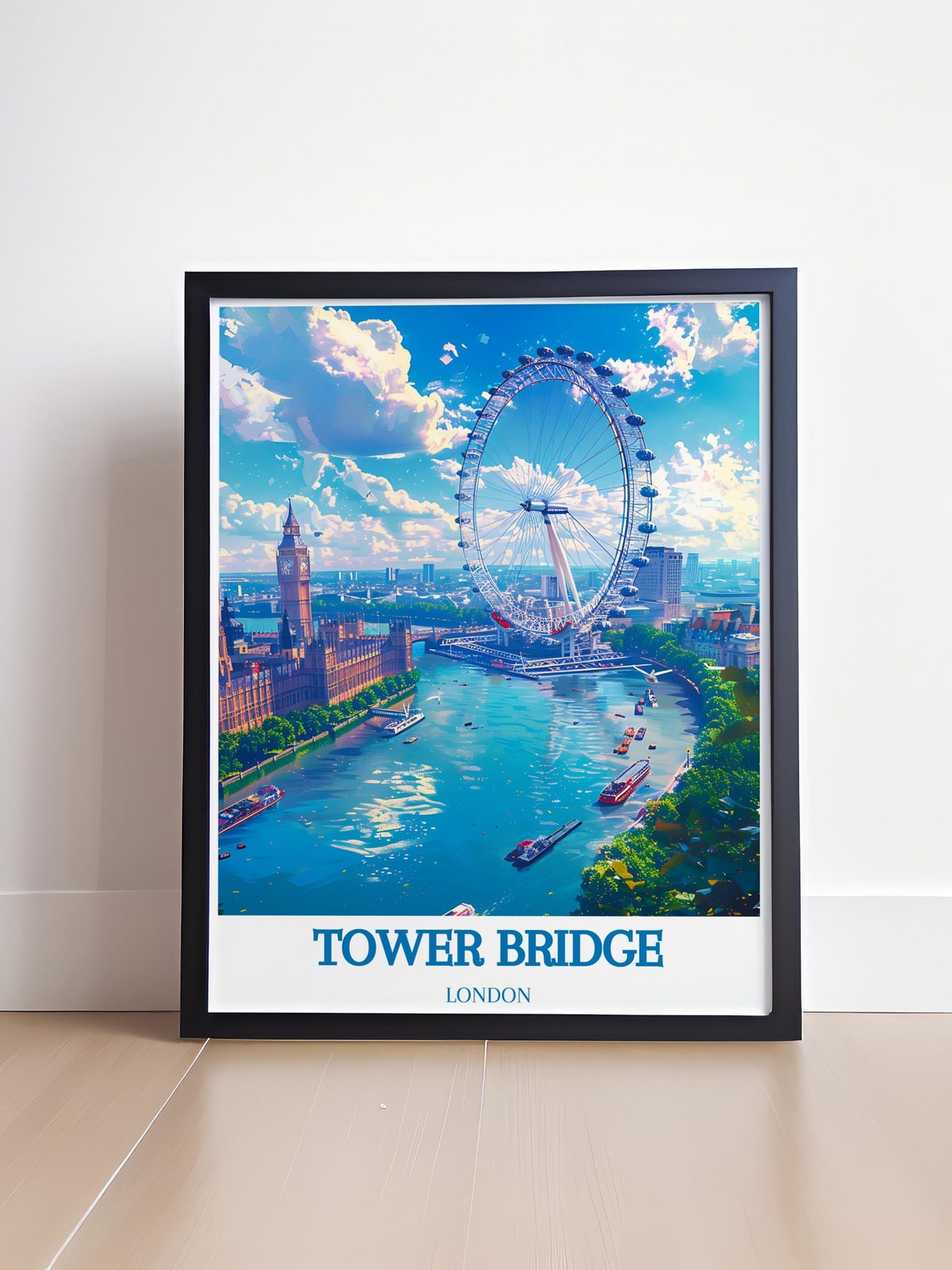 London England Big Ben London Eye Panoramic Thames River Poster - Image 4