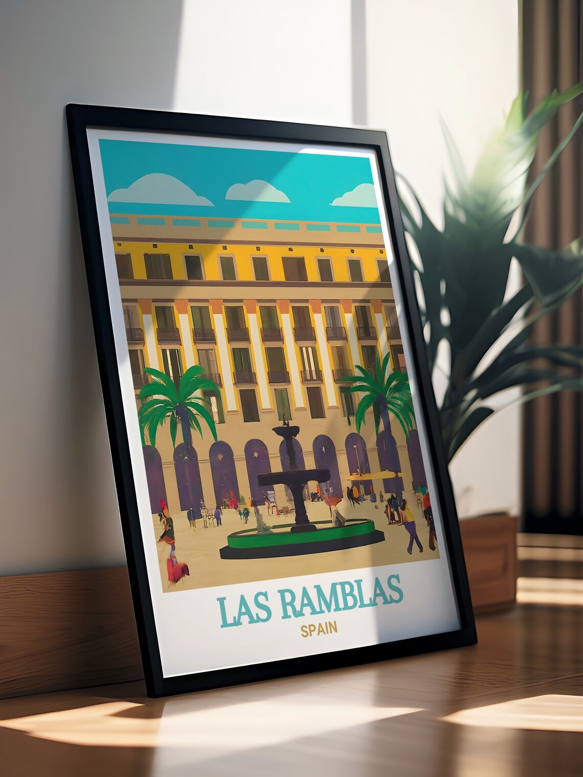 Las Ramblas Placa Reial Fountain Barcelona Spain Travel Poster - Image 3