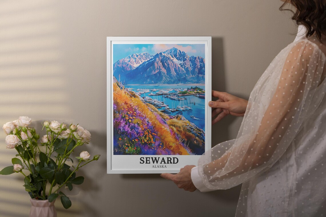 Seward Alaska Harbor Sailboats Wildflower Hill Travel Poster - Image 2