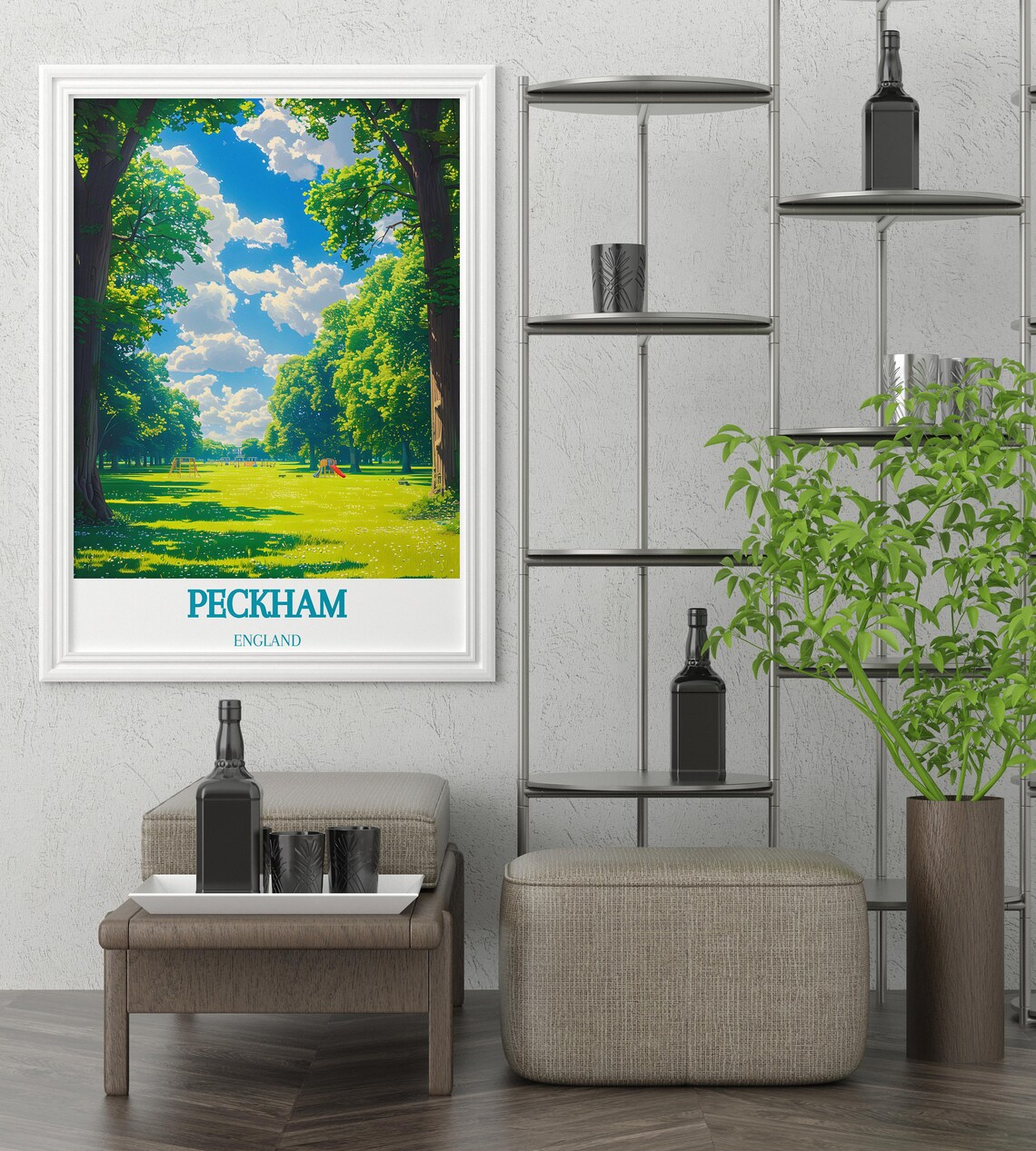 Peckham London Green Park Lawn Trees And Children's Play Area Poster - Image 3