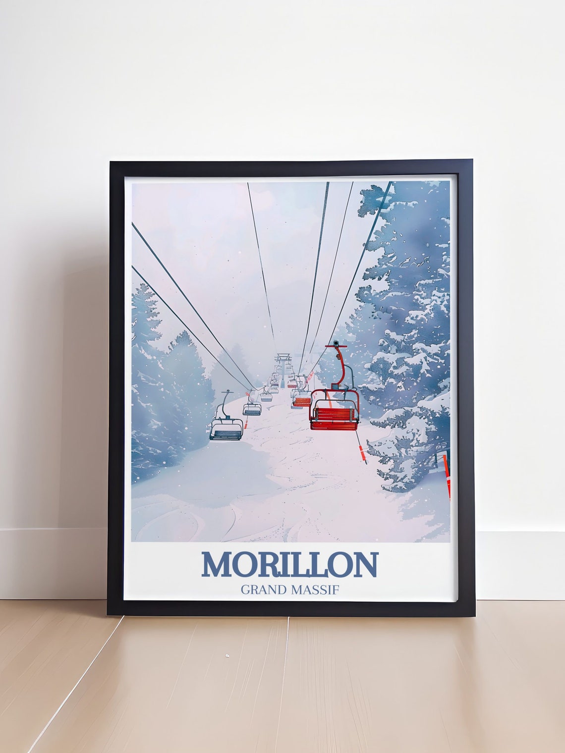 Morillon Chairlifts Rising Over Snowy Slopes Grand Massif Poster - Image 4