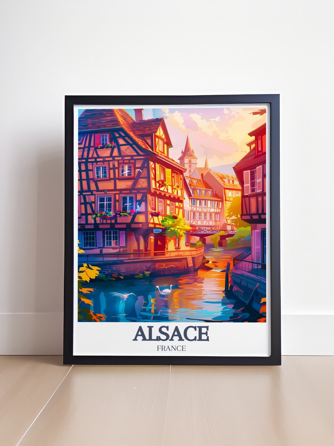 Petite France Canal Sunset Half Timbered Houses Travel Art Poster - Image 4
