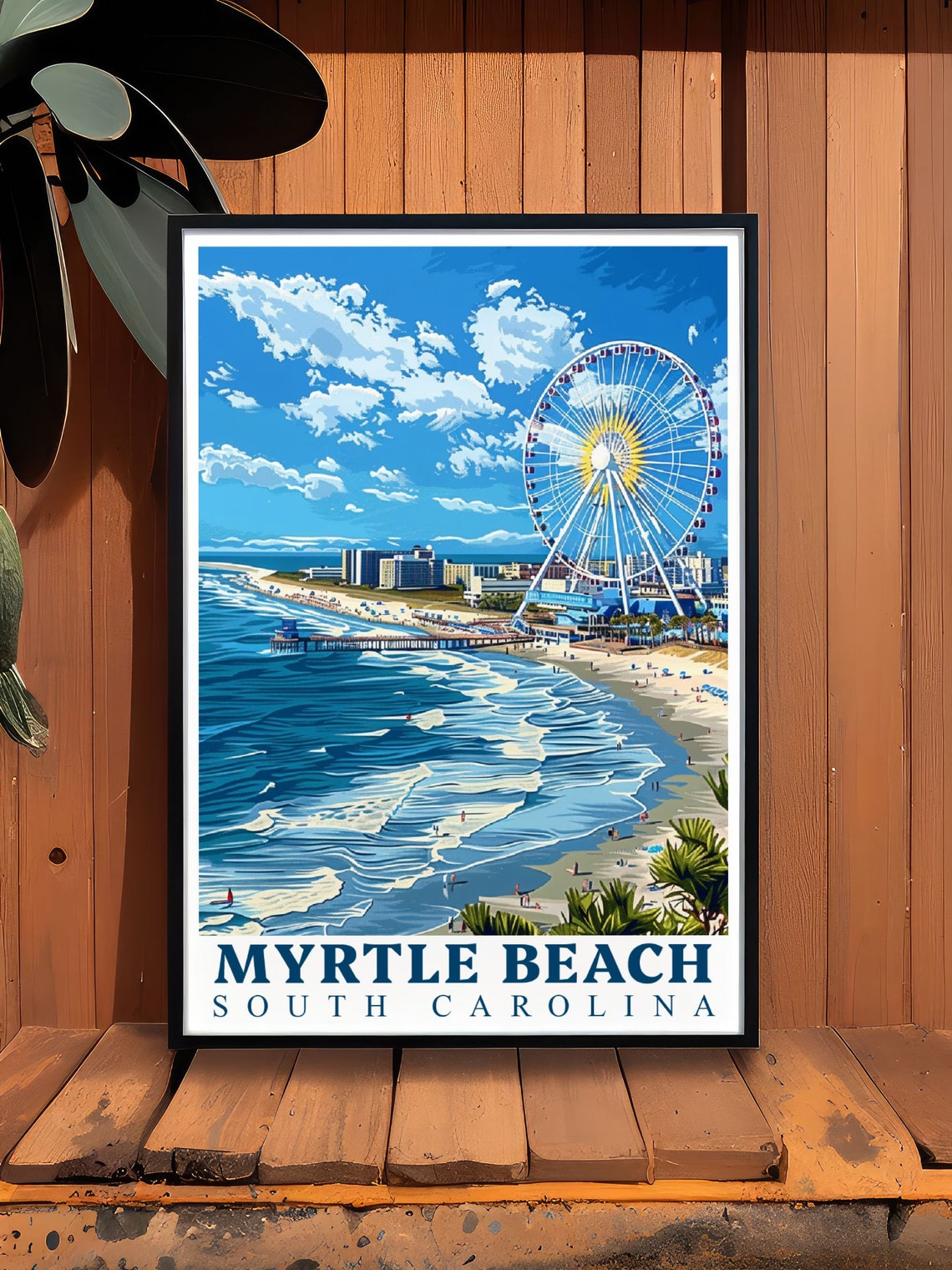 Myrtle Beach South Carolina SkyWheel Aerial Coastline Travel Poster - Image 2