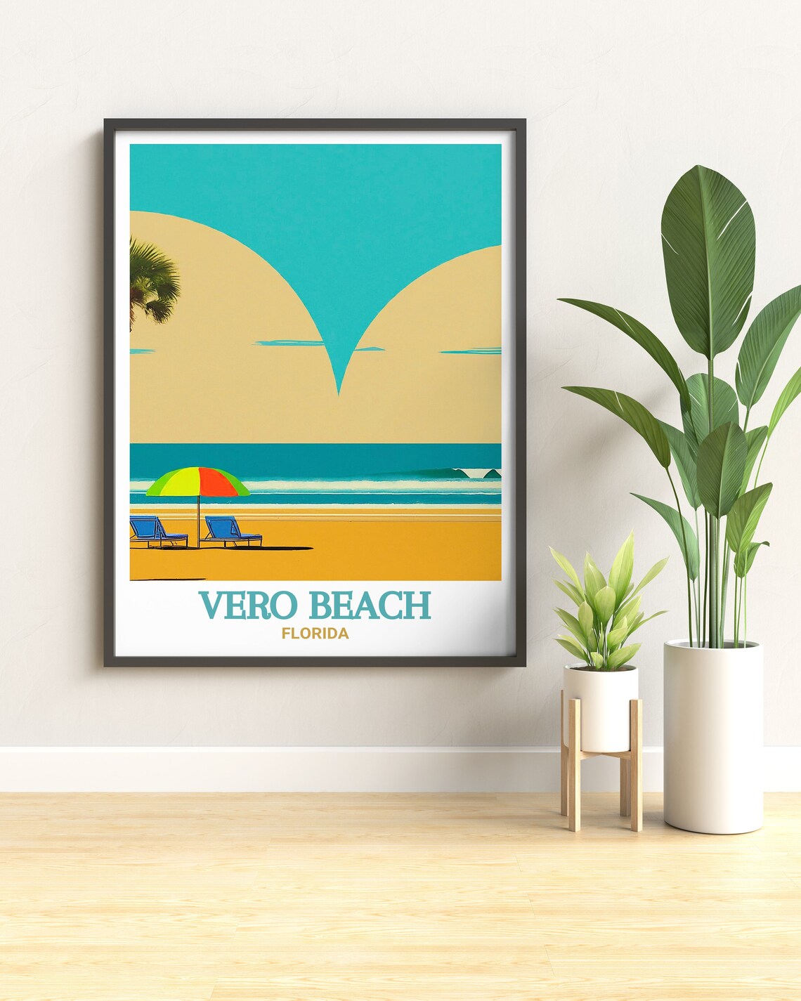 Vero Beach Florida Umbrella Chairs Minimalist Sun Graphic Poster - Image 3