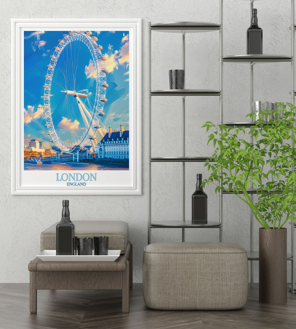 London Eye On Thames Blue Sky Classic England Landmark Poster - Image 3