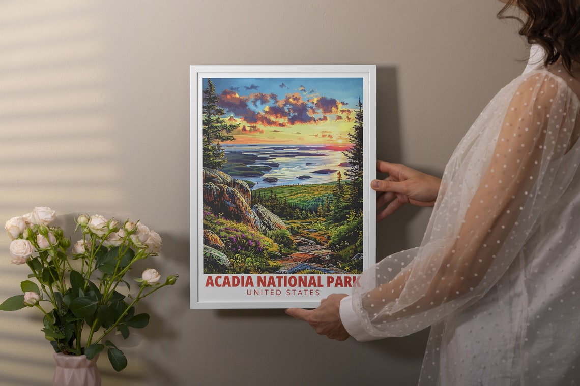 Acadia National Park Travel Print Cadillac Mountain Art National Park Poster Vintage Usa Travel Art Maine Wall Decor - Image 2