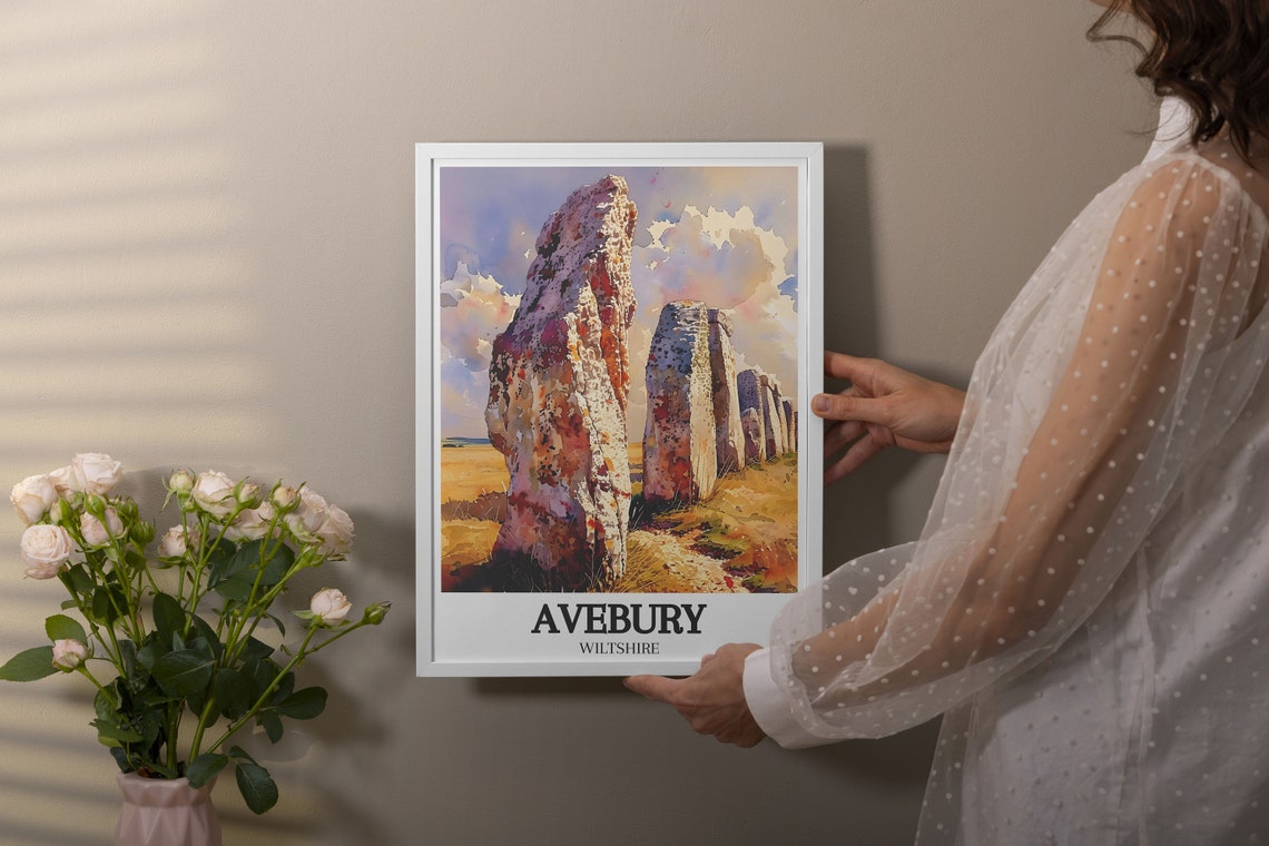 Avebury Stone Circle Watercolor Megalith Stones Travel Poster - Image 2