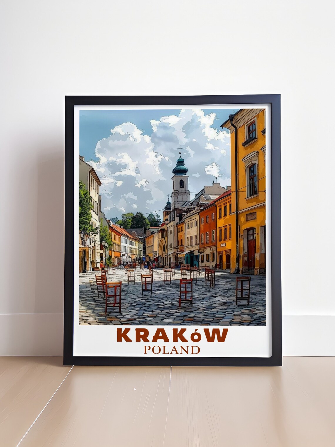 Krakow Poland Old Town Cobblestone Street Scene Travel Poster - Image 4
