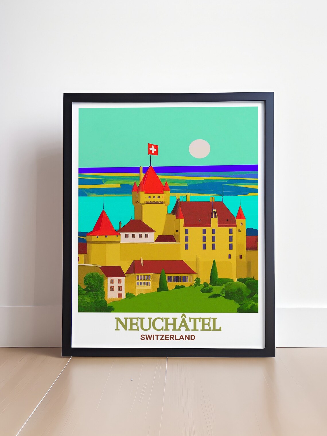Neuchatel Switzerland Castle Lake Panorama Swiss Heritage Poster - Image 4