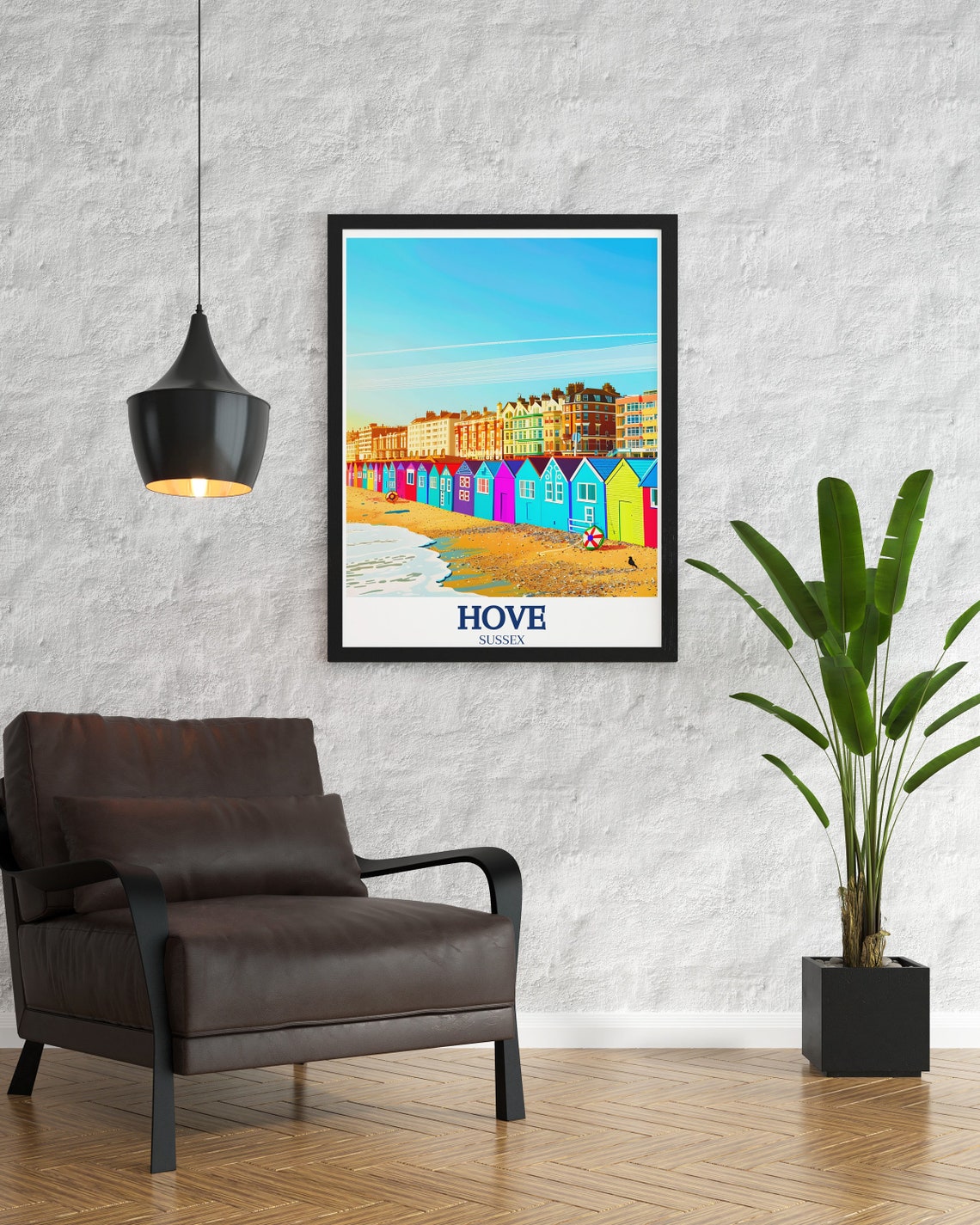 Hove Beach Huts Row Pastel Seafront Cottages Sunny Beach Poster - Image 3