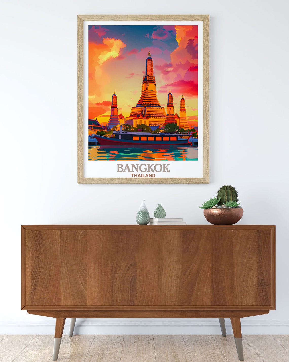 Bangkok Wat Arun Temple At Sunset With River Boat Thailand Poster - Image 3