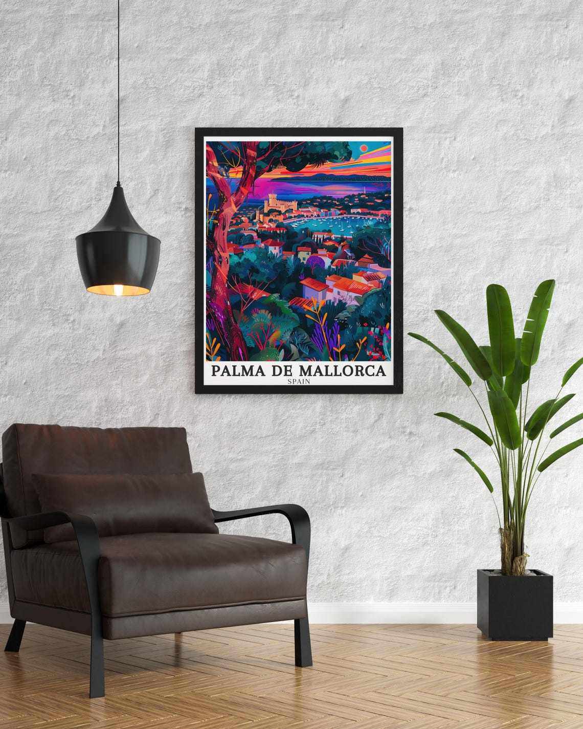 Palma De Mallorca Castle Bay Sunset Town Viewpoint Travel Poster - Image 3