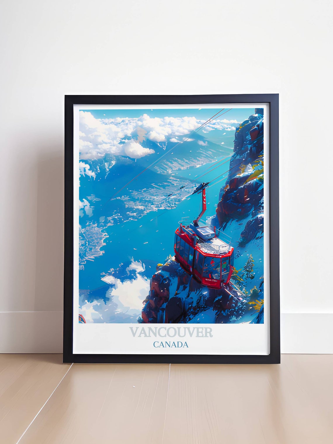 Vancouver Canada Red Gondola Cable Car Above Blue Harbour Poster - Image 3
