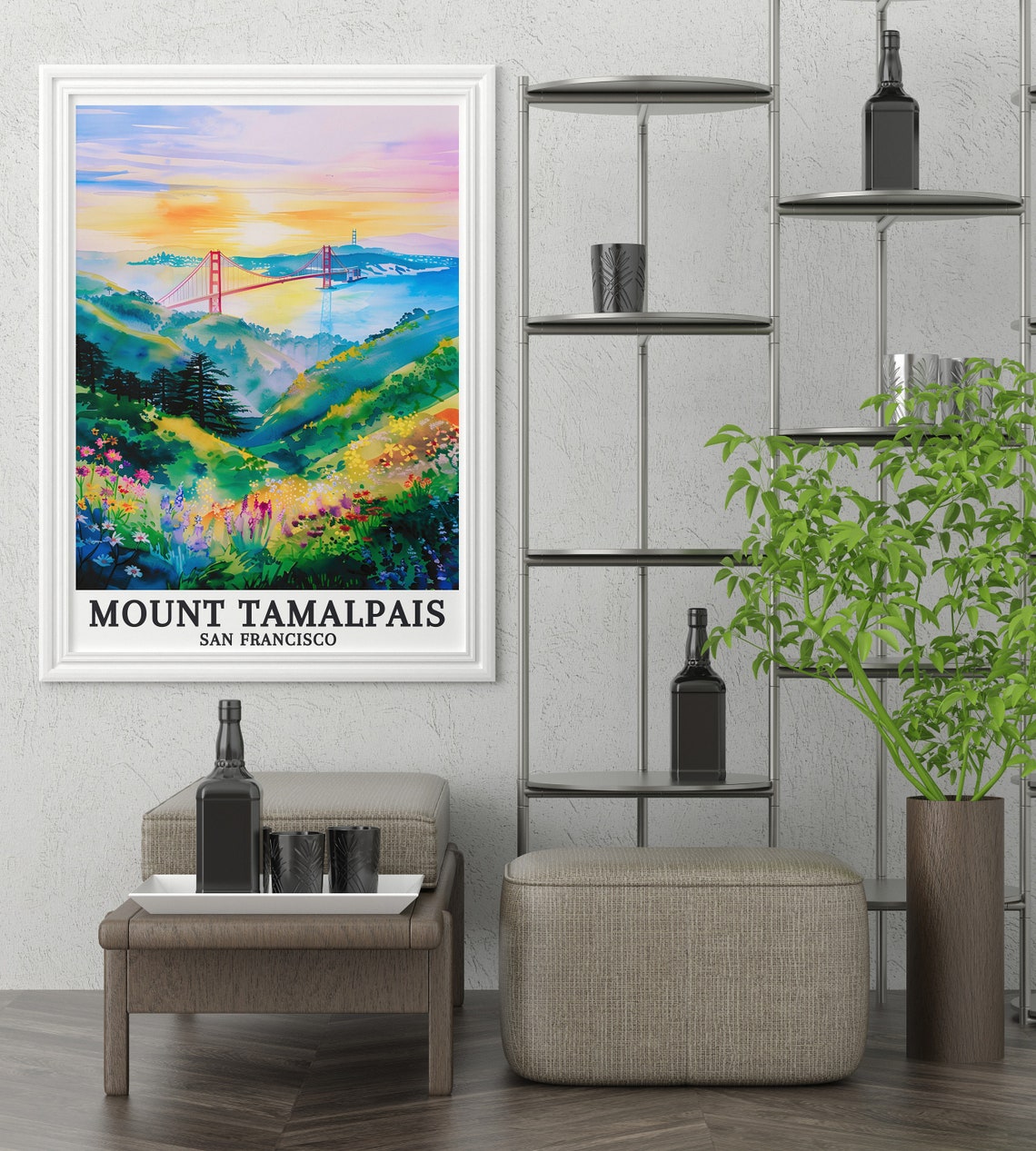 Mount Tamalpais San Francisco Golden Gate Sunset Floral Poster - Image 2
