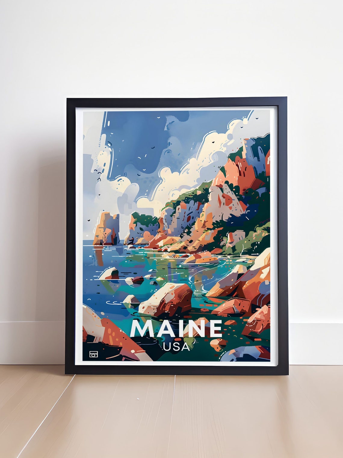 Maine USA Rocky Shoreline With Colorful Cliffs At Daytime Poster - Image 4