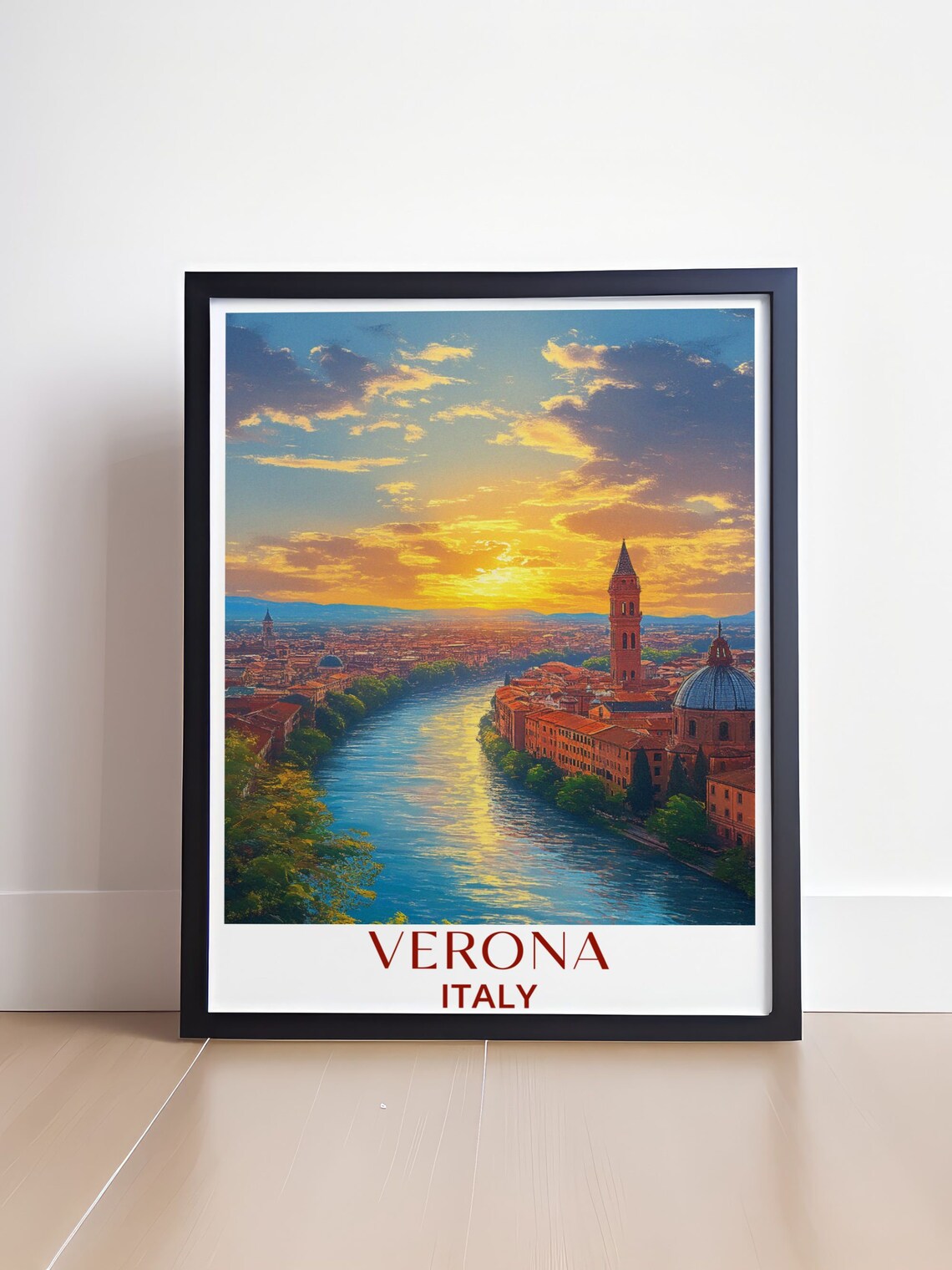 Verona Italy Sunset Over Adige River City Panorama Travel Poster - Image 4
