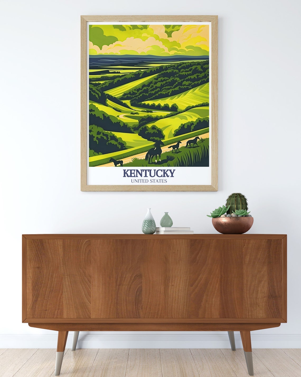 Kentucky Bluegrass Rolling Hills Horses Sunset Travel Poster - Image 3