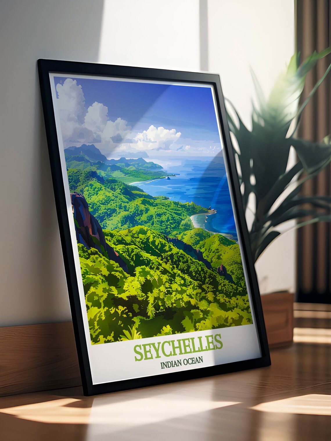 Scenic Seychelles Indian Ocean Lush Island Mountains Travel Poster - Image 3
