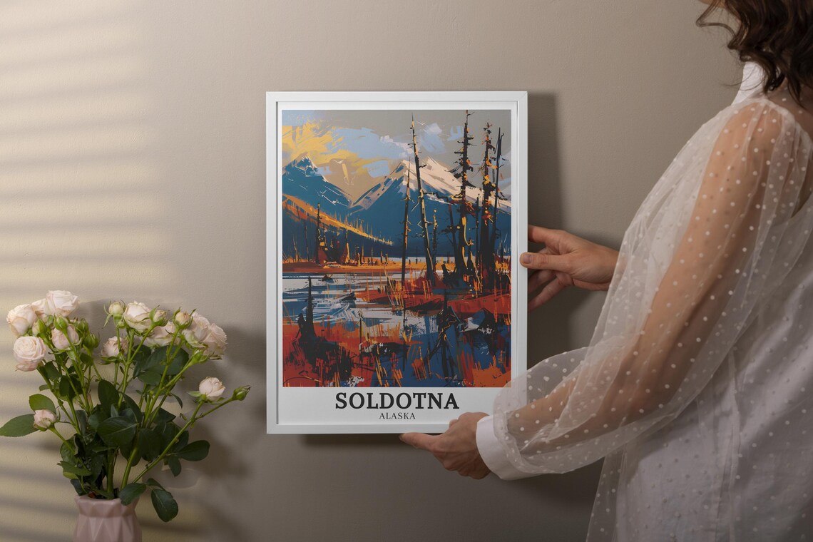 Soldotna Alaska Boreal Forest Snowy Peaks Landscape Travel Poster - Image 3