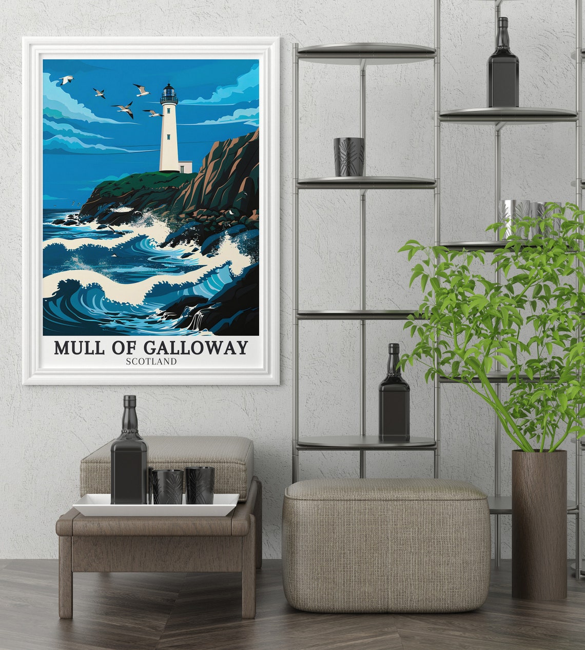 Mull of Galloway Lighthouse Crashing Waves Scotland Travel Poster - Image 2
