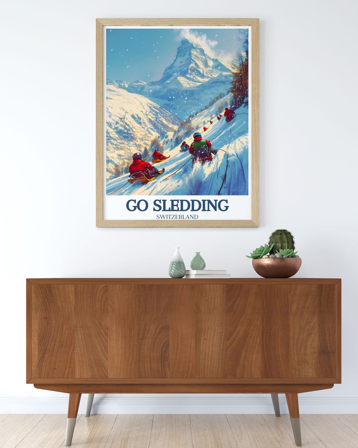 Go Sledding Switzerland Matterhorn Sledders Vintage Style Poster - Image 3
